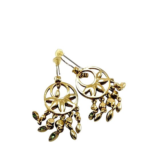 Vintage Green Rhinestone Dangle Earrings Boho Chandelier Drop Pierced - Picture 5 of 9